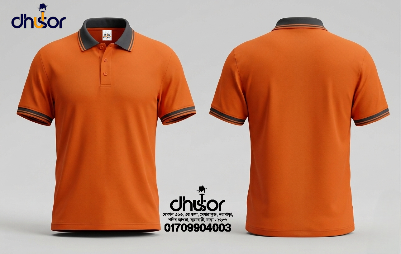 PK Mesh Fabrics - 160 GSM (Body Orange-Collar Black)
