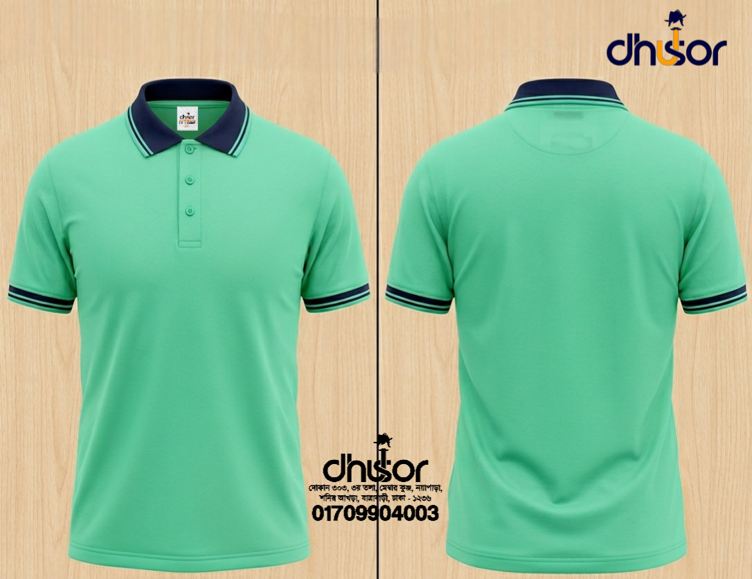 PK Mesh Fabrics - 160 GSM (Body Light Green-Collar Nevy B)
