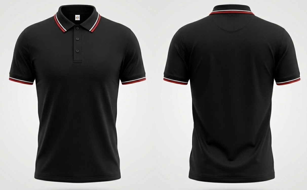 PK Mesh Fabrics - 160 GSM (Body Black, Coller Full Black)
